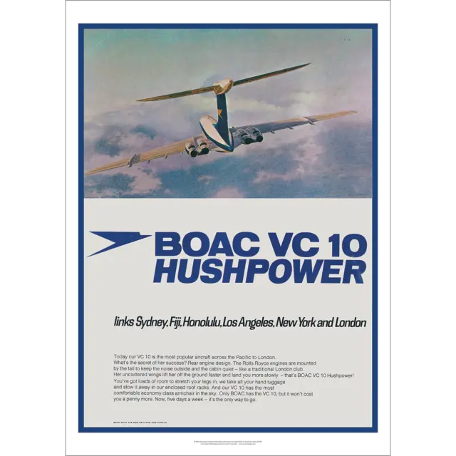 BOAC VC-10 Hushpower Art Print - Trans-Pacific Services Advert - 3 sizes poster