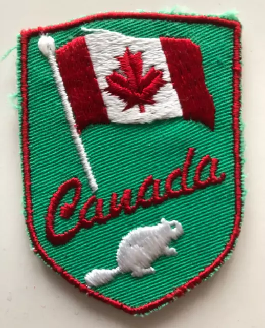 Canada vintage souvenir woven sew on cloth patch badge. Flag, beaver