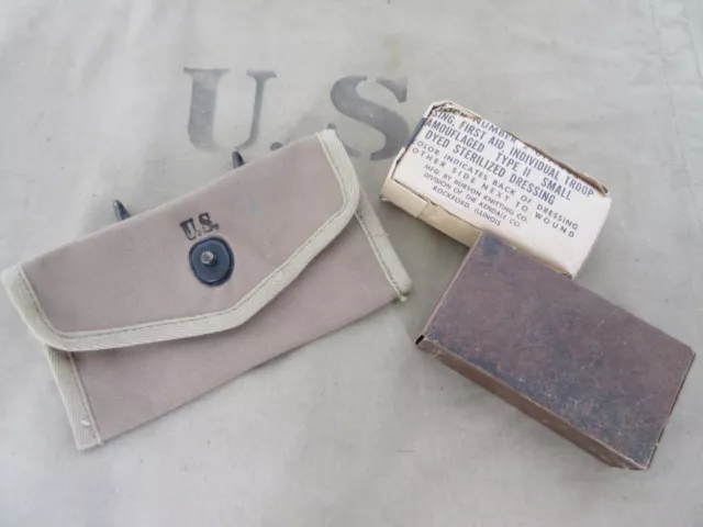 Orig US Army Verbandspäckchen Tasche + First Aid Dressing Kit Pouch Carrier Belt