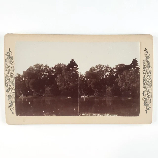 Bois de Boulogne Park Stereoview c1875 Paris France Seine River Photo Card F527
