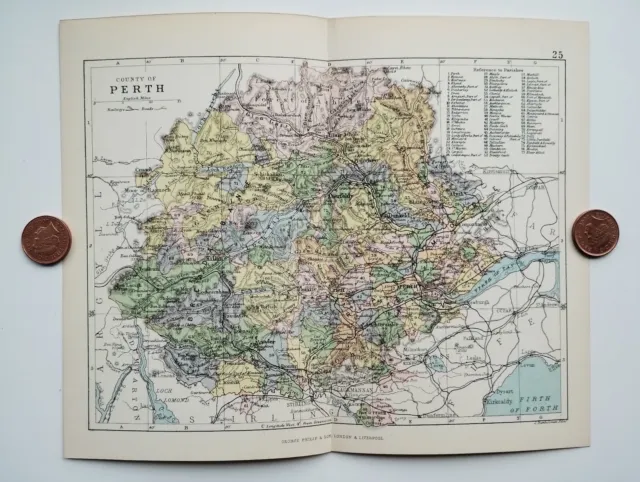 Antique/Vintage County Map of PERTH, Scotland - Phillips Handy Atlas , 1882