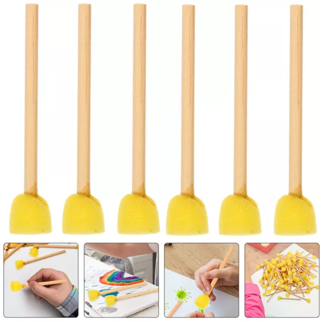 12 Pcs Wood Sponge Brush with Wooden Handle Child Foam Paint Brushes