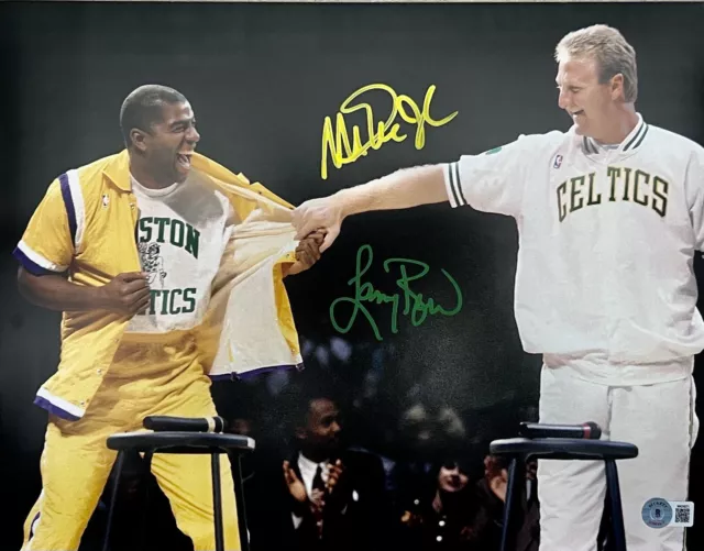 Magic Johnson and Larry Bird Signed Autographed 11x14 Photo Beckett BAS