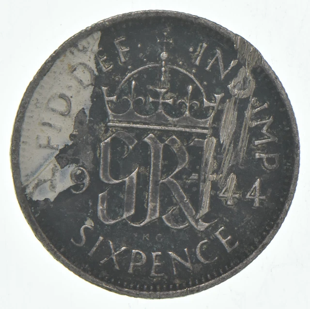 Roughly the Size of a Dime 1944 Great Britain 6 Pence World Silver Coin *222