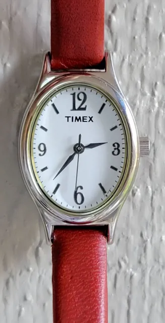 Timex Women's Watch, New Battery, Easy to Read, Red Leather Strap, Exc. Cond.