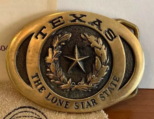 VTG 1977 Heritage Mint Texas The Lone Star State Gold Brass Belt Buckle w/ Pouch