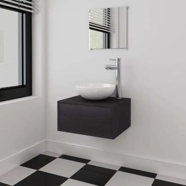 Set Mobili da Bagno 4 pz con Lavabo e Rubinetto Nero