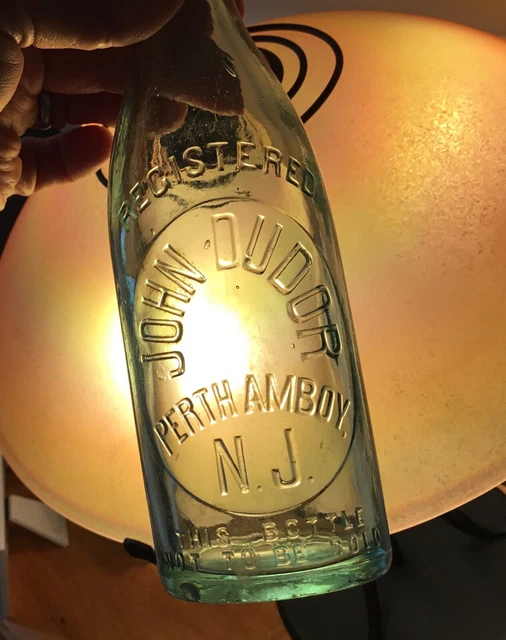 Old Perth Amboy NJ Blob Top Soda Bottle John Dudor  1800s Registered Advertising
