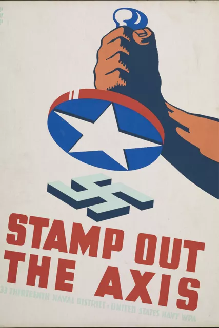 Stamp Out The Axis Vintage Style WwII Propaganda Print Wall Art - POSTER 20"x30"
