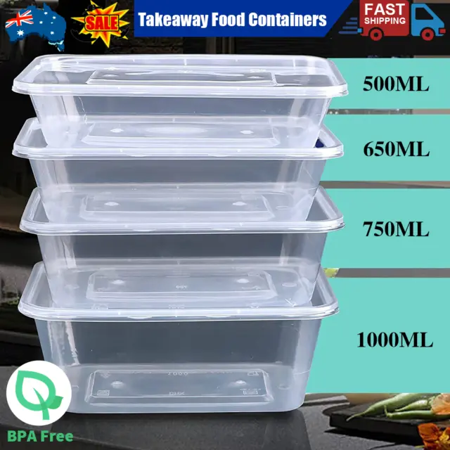 Reusable Takeaway Food Containers Plastic rectangular 500ml 650ml 750ml 1000ml