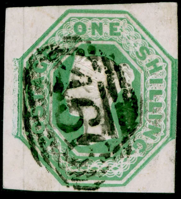 GB QV SG55, SCARCE 1s green CUT SQUARE, FINE USED. Cat £1000.