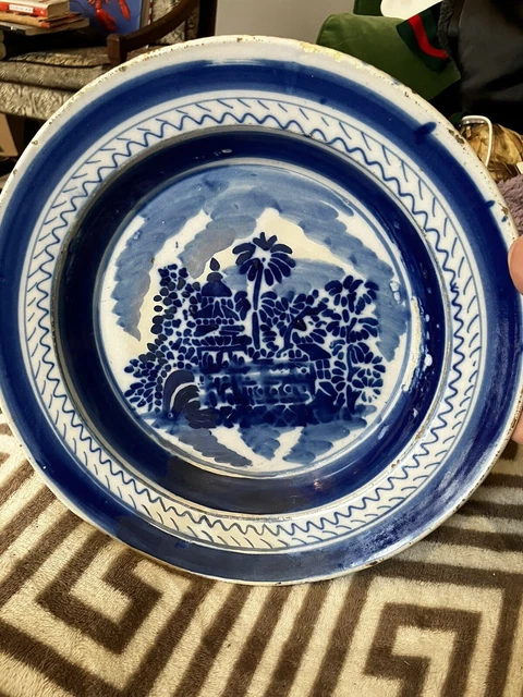 Early POLYCHROME 18th C Antique Dutch Delft Charger RARE Blue White 11 3/8”