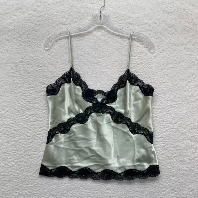 90s Y2K Vintage Mint Green Black Satin Lace Lingerie Fairy Grunge Cami M Medium