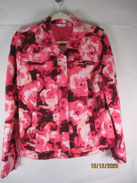 Isaac Mizrahi Live! Blurred Floral Printed Knit Denim Jacket S46 - Size M