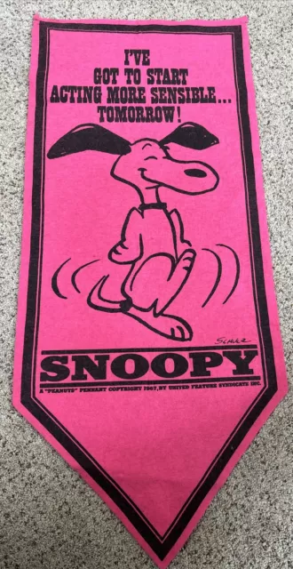 Peanuts Snoopy vintage felt banner pennant MORE SENSIBLE PINK Rare!