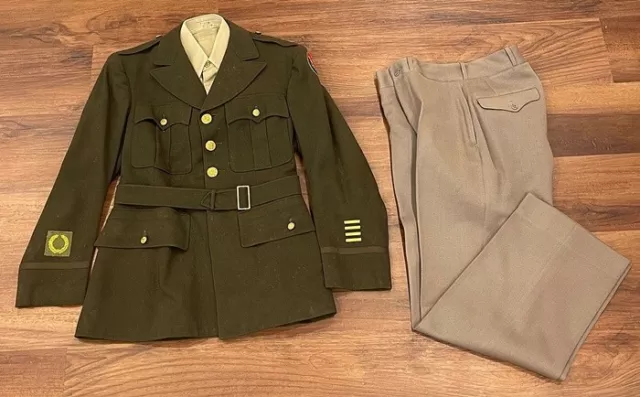 WW2 WWII Army Uniform Ike Jacket, Trousers, Shirt w/ETO Patch, NR