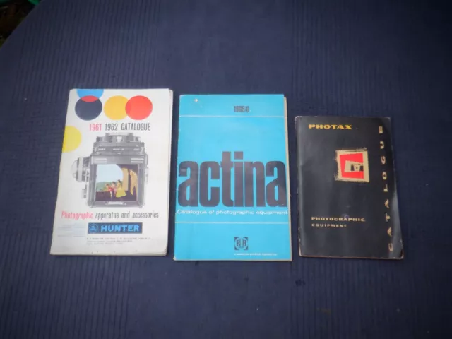 3 Vintage 1960s Photographic Equipment Catalogues - Actina, Hunter & Photax