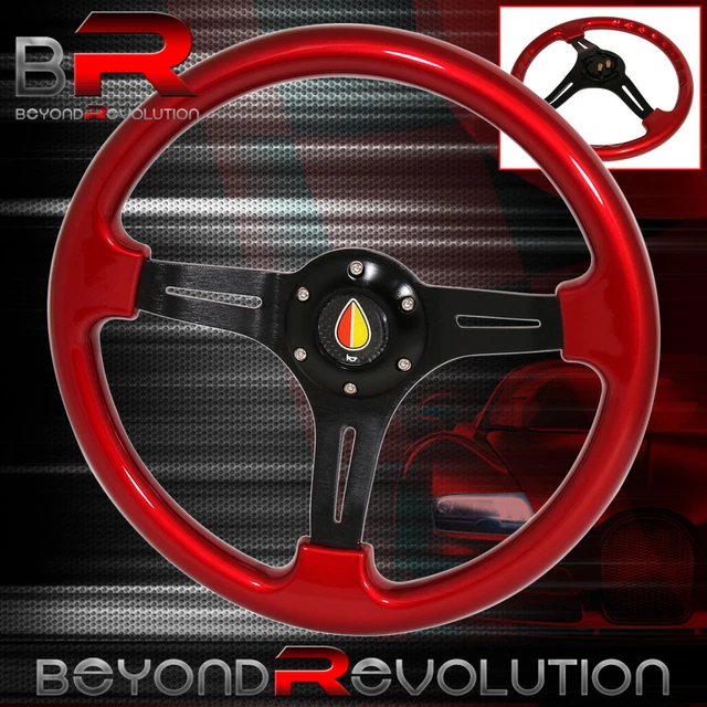 Fukushi Steering Wheel Red Black Center Streak 6 Bolt Hole 350mm Deep Dish
