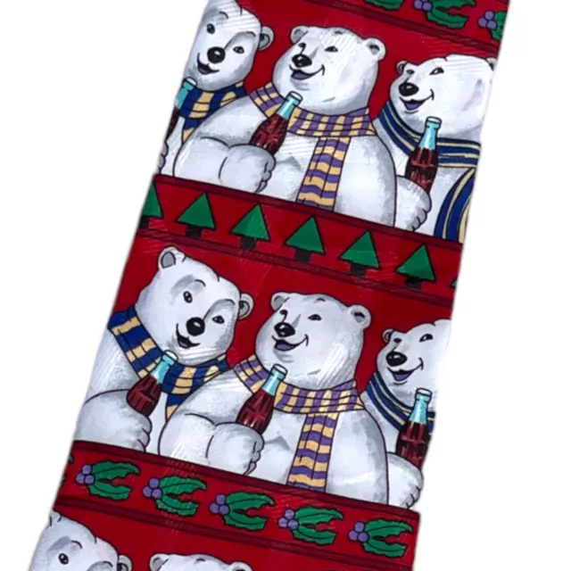 Christmas Tie Coca-Cola Polar Bear Necktie Red Coke Bottle Trees Advertising