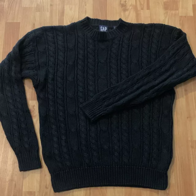 Vintage Gap Black Chunky Cable Knit Heavy Sweater Large
