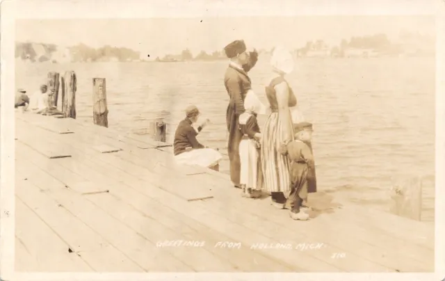 Holland Michigan~Family in Dutch Costume~Lake Pier~Normal Guys Watch~1920s RPPC