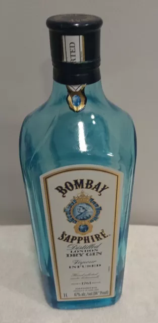 1 Empty Bombay Sapphire London Dry Gin Bottle 1 L W/Cap