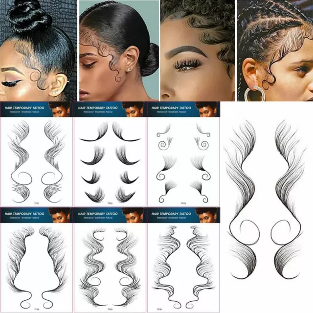 Tattoo Edges for Hair-4pcs Styles DIY Baby Hair Tattoo Stickers Waterproof  Lasting Temporary Tattoo Edges Hair for Women Hair Makeup Tool (Black)