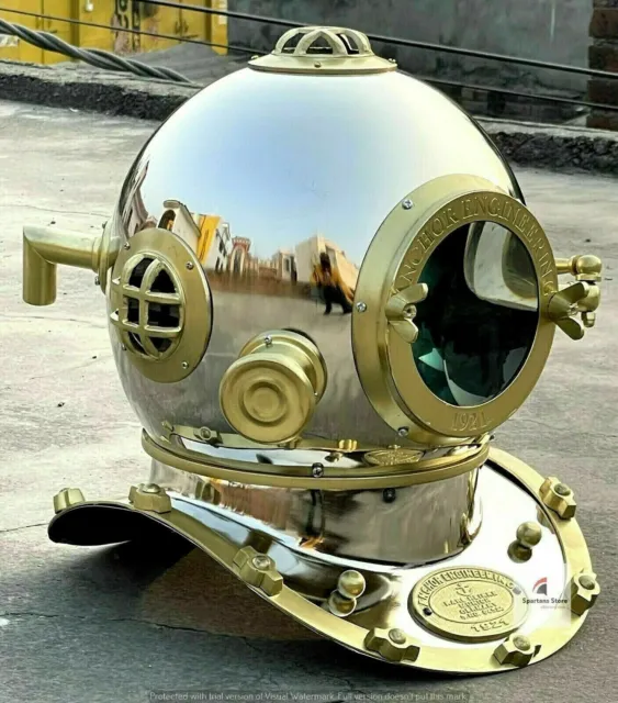 Antique Copper Solid Brass Full size Divers Diving Helmet Scuba US Navy Mark V