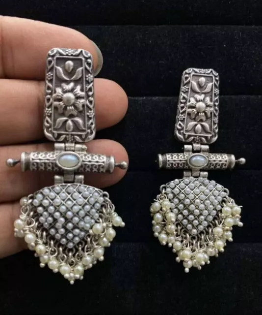 Elegantes aretes oxidados con perlas para mujeres y niñas colgantes de perlas