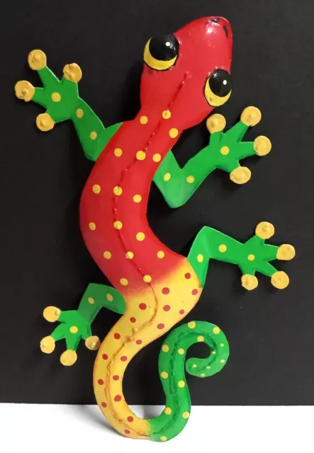 Painted Colorful Lizard Gecko Metal Wall Art Sculpture Decor 13"h x 9"w