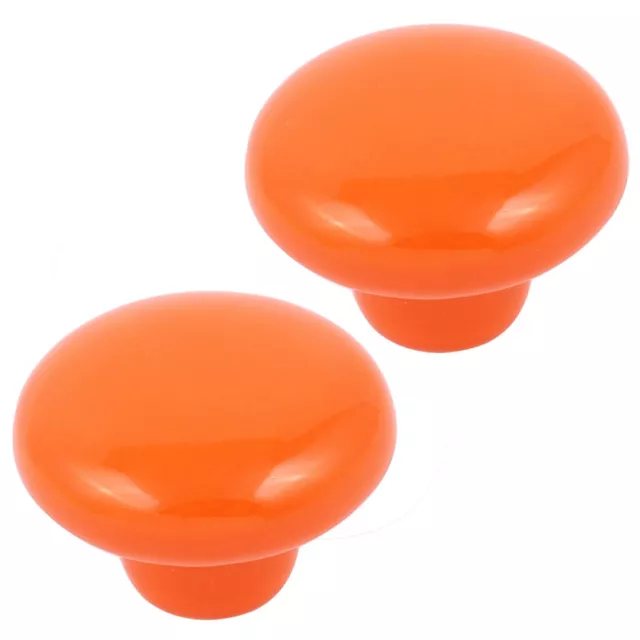 Cabinet Wardrobe Drawer Door Round Ceramic Knobs Pull Orange 33mm Dia 2pcs