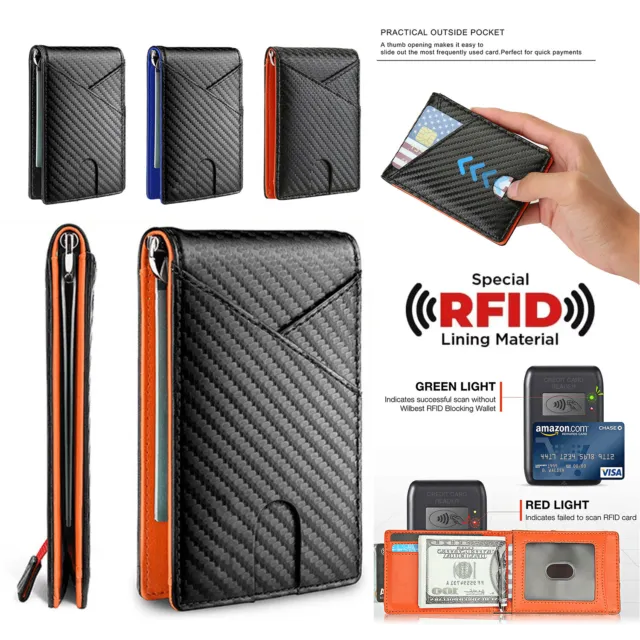 Wallet with Money Clip RFID Blocking Bifold Slim Credit Card Slot Holder Men's