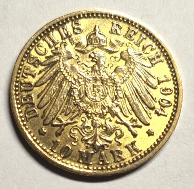 Deutsches Reich Baden 10 Mark 900er Goldmünze 1904 G Grosherzog Friedrich 3,98g 2