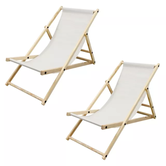 2x Sedie sdraio legno da giardino spiaggia pieghevoli lettini prendisole beige