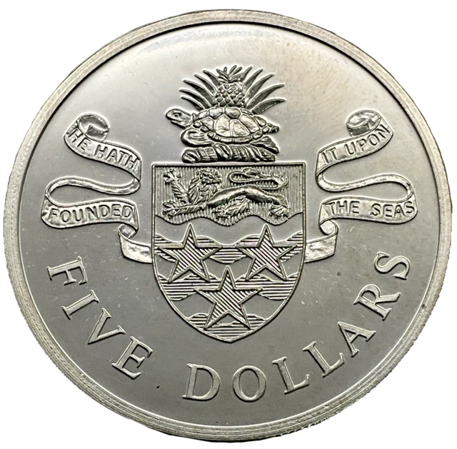 1973 Cayman Islands 5 Dollars Silver Proof - Elizabeth II 2nd portrait