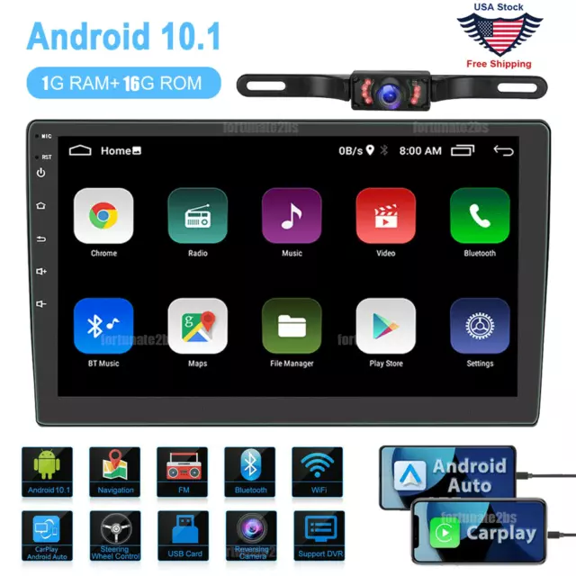 Android 10 Double Din 10.1" Car Stereo Apple CarPlay Radio GPS Navi WiFi FM+CAM