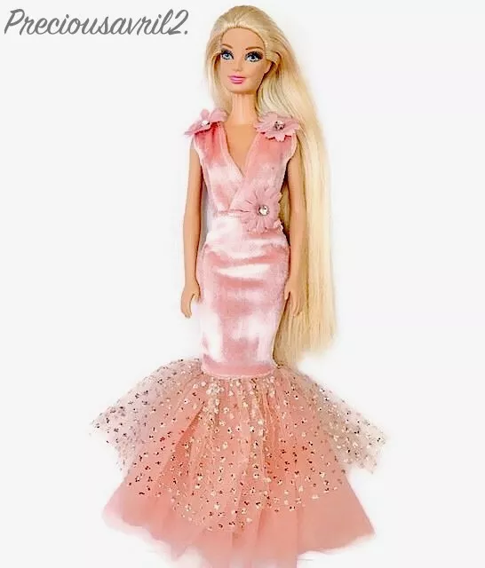 Doll Clothes 1/6 11.5" Barbie Pink Velvet Evening Dress Gown Outfit Clothing