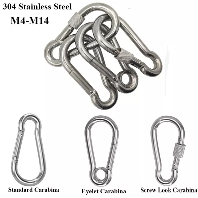 Small & Large CARABINER CLIP - HARDWARE Stainless Steel - Will Not Rust Outdoor