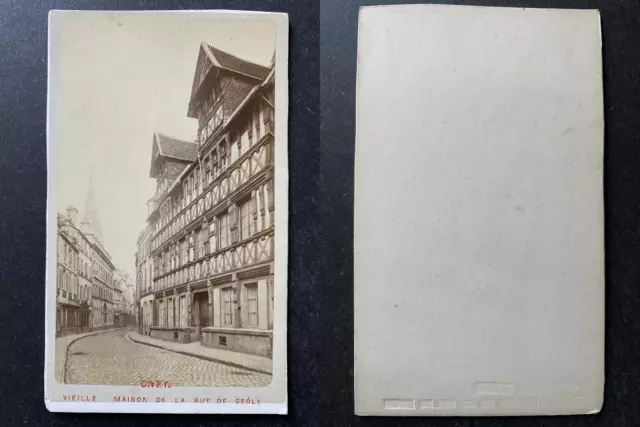 France, Caen, Vieilles maisons à colombages de la rue de Geôle, circa 1870 vinta