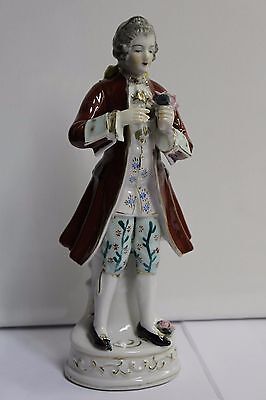 Antique Porcelain Rococo Male Statuette Figurine with Flower Beautiful #371