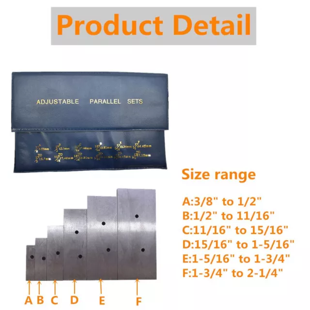 6PC ADJUSTABLE PARALLEL SET 3/8" - 2-1/4" For Layout, Inspection 2