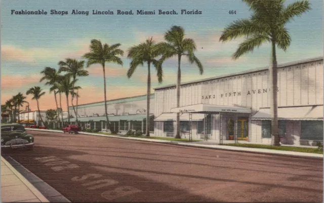 Miami Beach, Florida c.1940's ~ Saks Fifth Avenue On Lincoln Road - Postcard