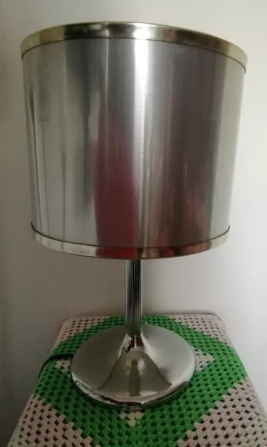 SUPERBE Lampe de Salon/Bureau Métal Chromé/Aspect Aluminium Brossé Années 70