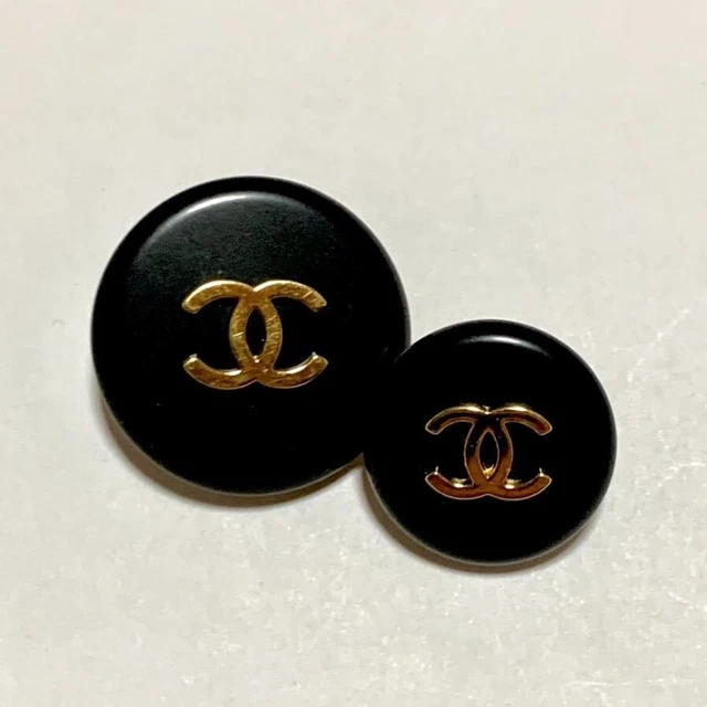 Juego de 2 botones vintage CHANEL con logotipo CC oro negro redondo 18 mm y 23 mm
