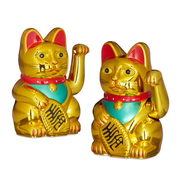 2x Maneki-Neko chat chinois porte-bonheur Asie Chine Japon Thailande or doré