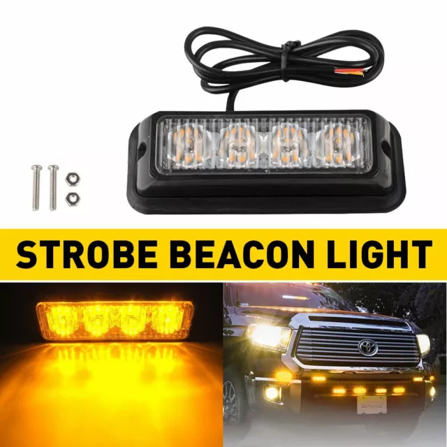 4 LED Truck Car Emer-gency Beacon Warnning Hazard Flash Strobe Light Amber