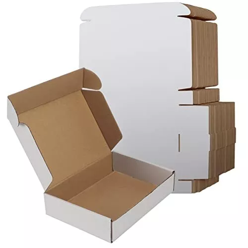 9x6x2 Shipping Boxes Set of 50, White Small Corrugated Cardboard Box, Mailer Box