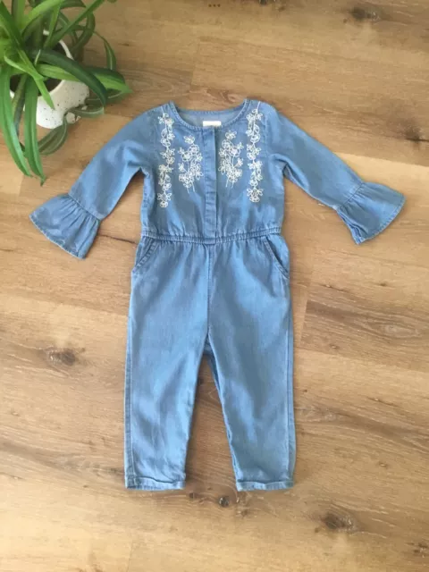 Tuta blu Next bambina boho ricamata denim Chambray età 12-18 mesi