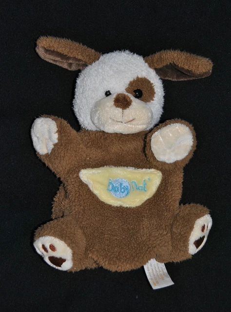 Doudou Marionnette Chien Beige BABY'NAT BABYNAT Ecru Poche Jaune Bleu Etat NEUF