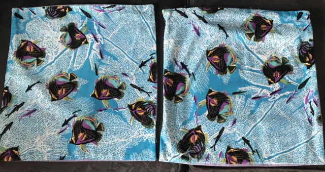 Multi fish on fabric cushion new 17in x 17in  with lilac backing handmade 3